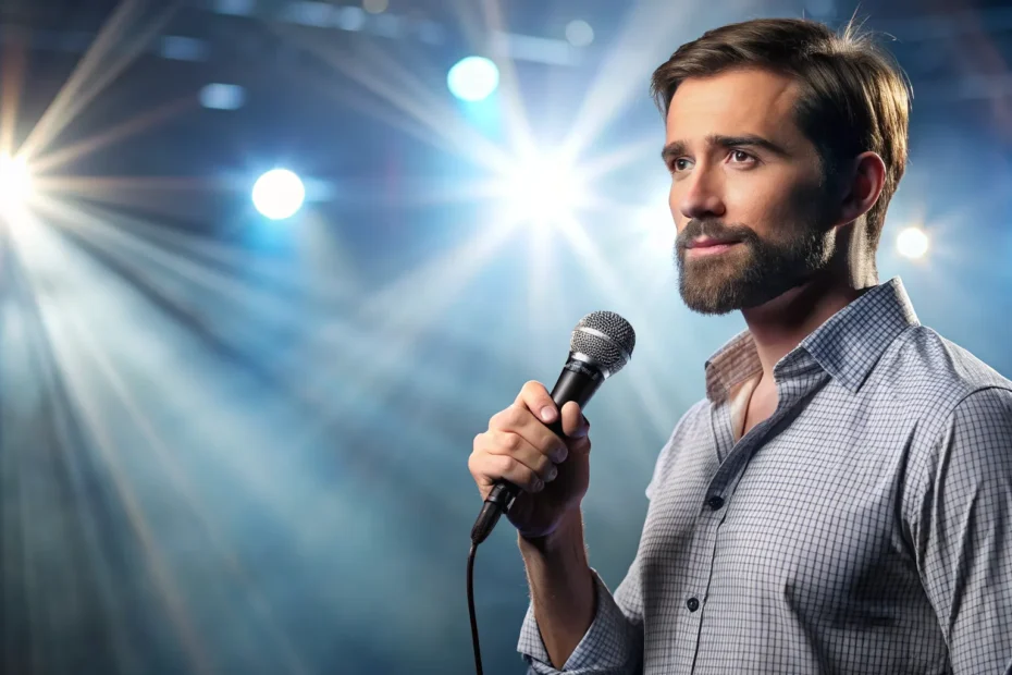 a man holding a microphone to show Expert Tips to Conquer Nervousness About Public Speaking